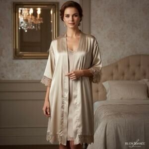 Birdy Grey xs/s taupe women's robe house coat lace crochet coquette romantic